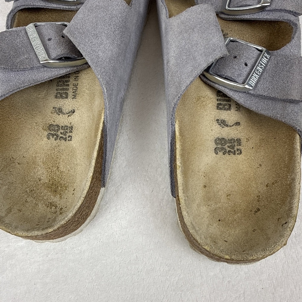 Birkenstock Arizona Sandals Womens Size 7 (38) Grey Sparkle Suede Strap Slip On - Picture 4 of 6